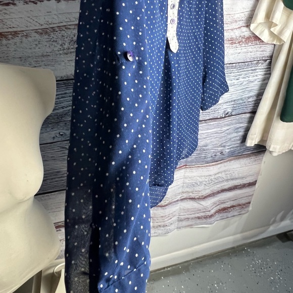 NYC NEW YORK FASHION Navy Polka Dot Sheer Women Blouse 3/4 sleeve size Large - Picture 3 of 5